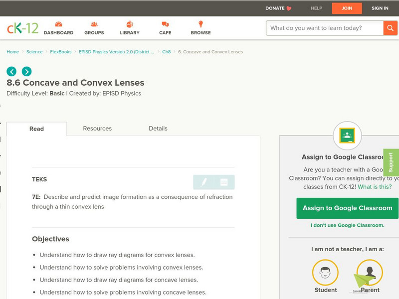 Ck 12: Concave and Convex Lenses Unit Plan Ck 12: Concave and Convex Lenses Unit Plan