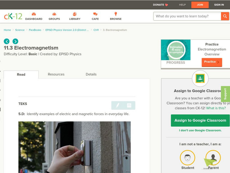 Ck 12: Electromagnetism Unit Plan Ck 12: Electromagnetism Unit Plan