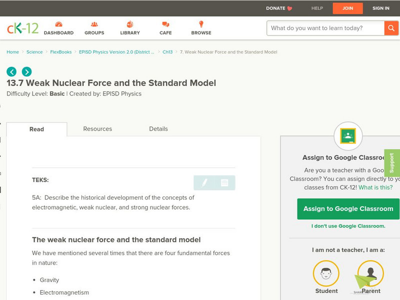 Ck 12: Weak Nuclear Force and the Standard Model Handout Ck 12: Weak Nuclear Force and the Standard Model Handout
