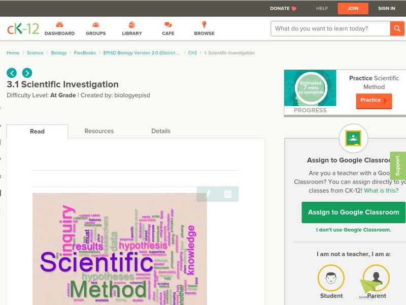 Ck 12: Scientific Investigation Unit Plan Ck 12: Scientific Investigation Unit Plan