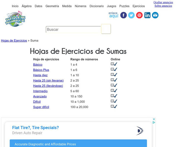 Disfruta Las Matematicas: Hojas De Ejercicios De Sumas Unknown Type Disfruta Las Matematicas: Hojas De Ejercicios De Sumas Unknown Type