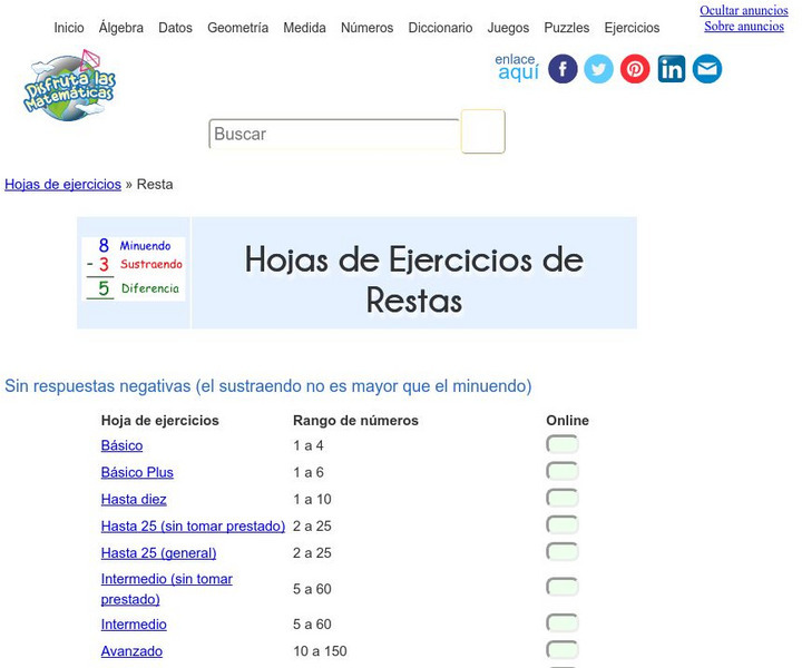 Disfruta Las Matematicas: Hojas De Ejercicios De Restas Unknown Type Disfruta Las Matematicas: Hojas De Ejercicios De Restas Unknown Type
