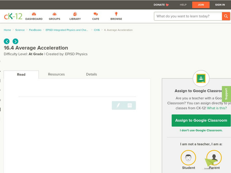 Ck 12: Average Acceleration Unit Plan Ck 12: Average Acceleration Unit Plan