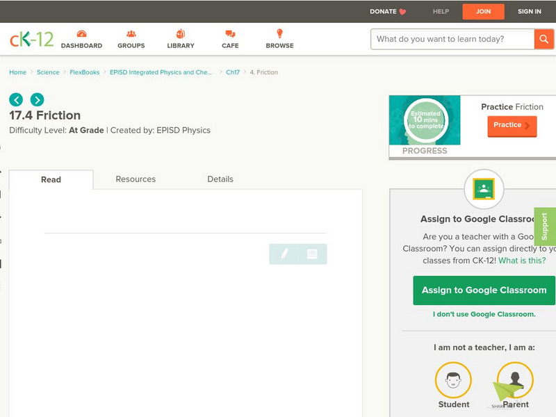 Ck 12: Friction Unit Plan Ck 12: Friction Unit Plan