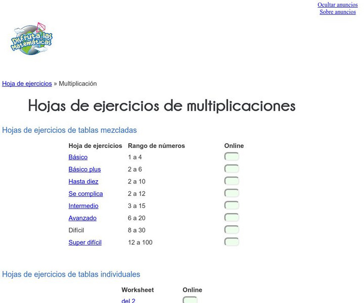 Disfruta Las Matematicas: Hojas De Ejercicios De Multiplicaciones Unknown Type Disfruta Las Matematicas: Hojas De Ejercicios De Multiplicaciones Unknown Type
