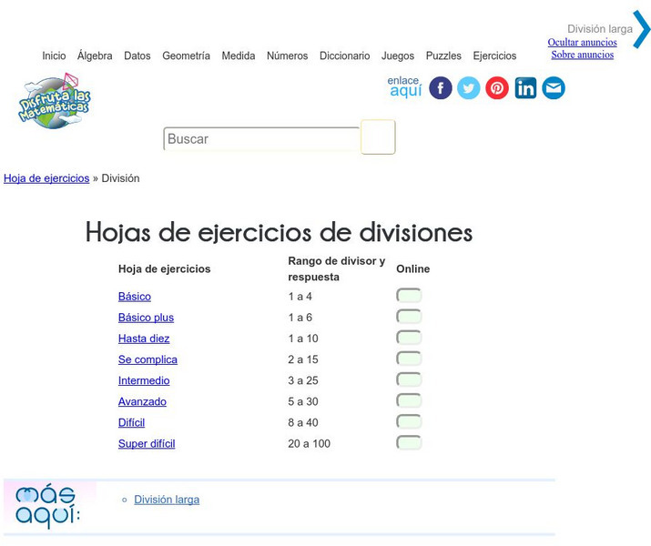 Disfruta Las Matematicas: Hojas De Ejercicios De Divisiones Unknown Type Disfruta Las Matematicas: Hojas De Ejercicios De Divisiones Unknown Type
