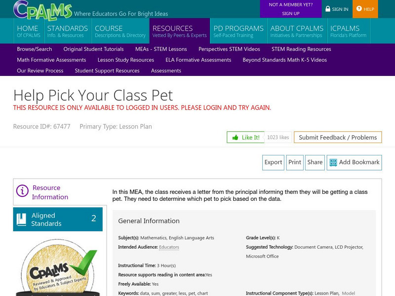 Help Pick Your Class Pet Lesson Plan Help Pick Your Class Pet Lesson Plan