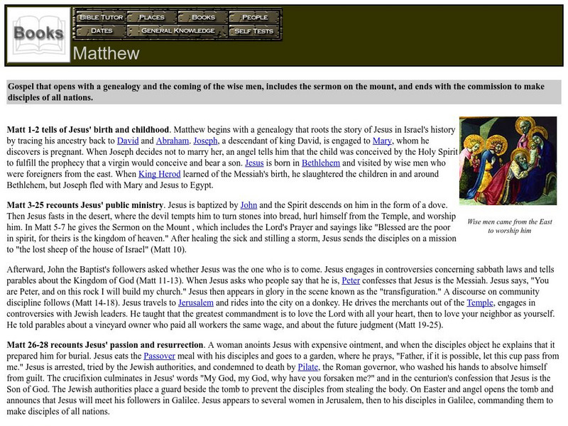 Bible Tutor: Matthew Handout Bible Tutor: Matthew Handout