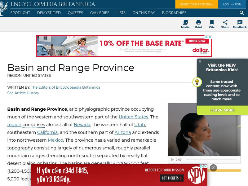 Encyclopedia Britannica: Basin and Range Province Handout Encyclopedia Britannica: Basin and Range Province Handout
