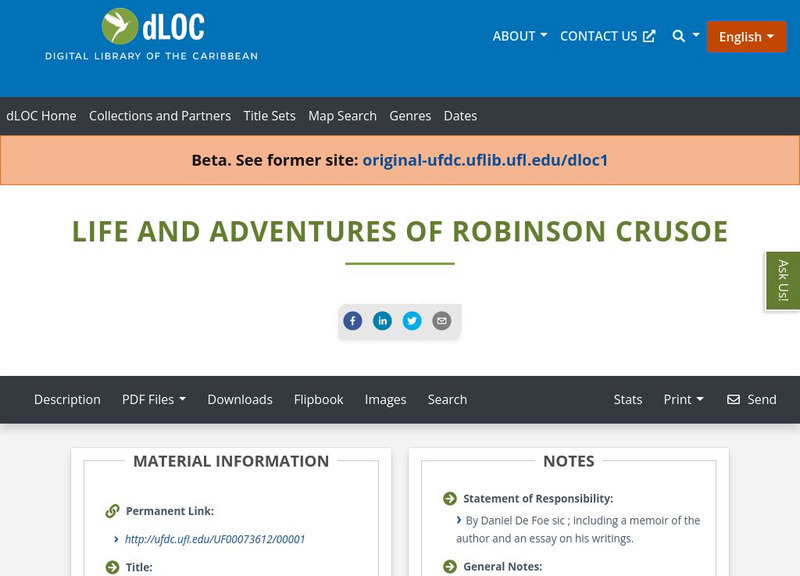 Baldwin Library: Life and Adventures of Robinson Crusoe by Daniel Defoe Primary Baldwin Library: Life and Adventures of Robinson Crusoe by Daniel Defoe Primary