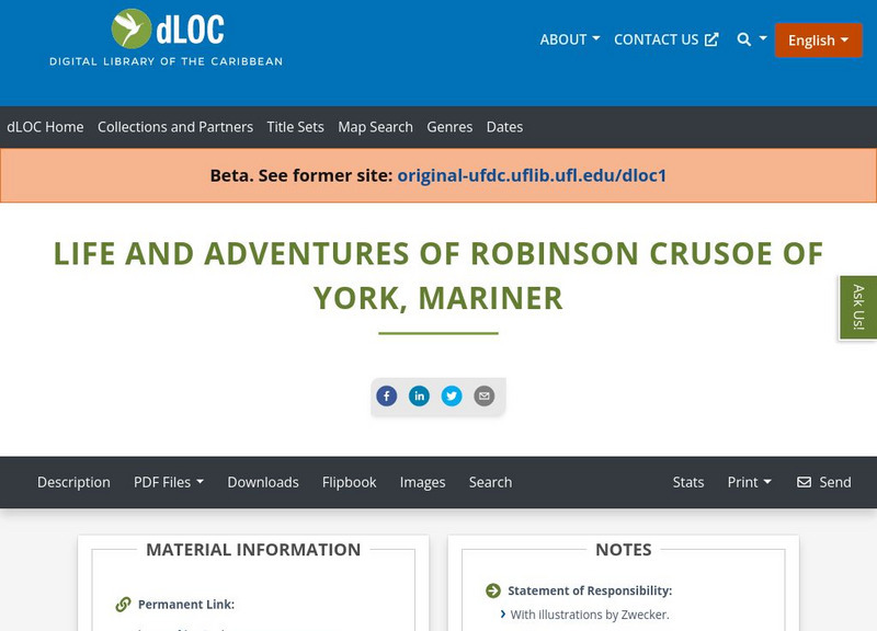 Baldwin Library: Robinson Crusoe of York, Mariner by Daniel Defoe Primary