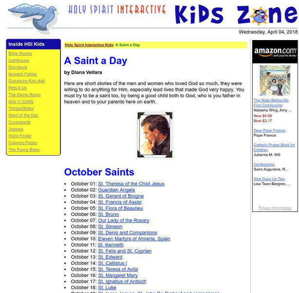 Holy Spirit Interactive Kids: A Saint a Day Handout