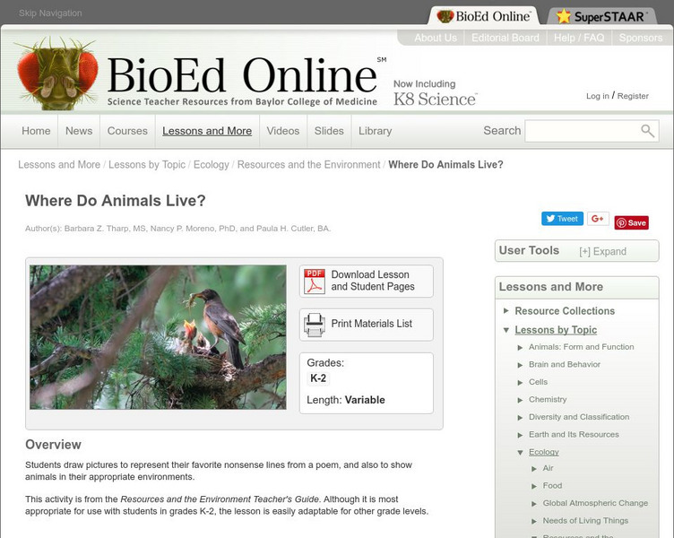 Bio Ed Online: Where Do Animals Live? Lesson Plan Bio Ed Online: Where Do Animals Live? Lesson Plan
