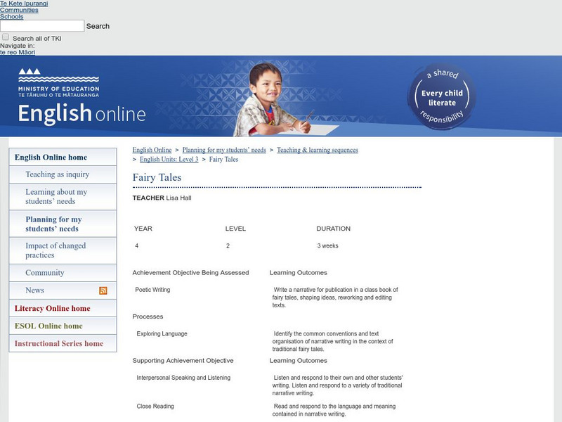 Nz Ministry of Education: Fairy Tales Lesson Plan Nz Ministry of Education: Fairy Tales Lesson Plan