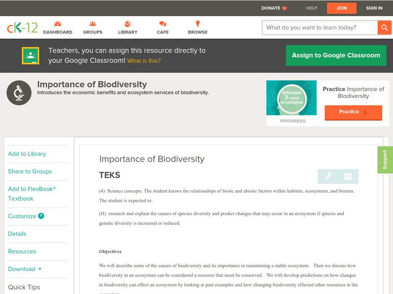 Ck 12: Biology: Importance of Biodiversity Unit Plan