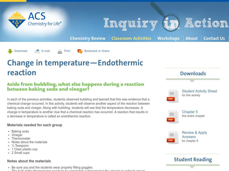 Inquiry in Action: Change in Temperature: Endothermic Reaction Activity Inquiry in Action: Change in Temperature: Endothermic Reaction Activity