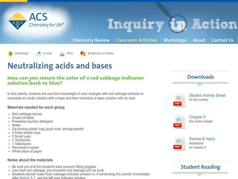 Inquiry in Action: Neutralizing Acids and Bases Activity Inquiry in Action: Neutralizing Acids and Bases Activity