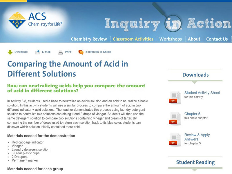 Inquiry in Action: Comparing the Amount of Acid in Different Solutions Activity Inquiry in Action: Comparing the Amount of Acid in Different Solutions Activity