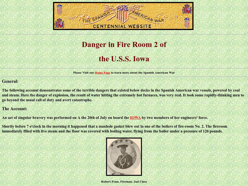 Spanish American War Centennial: Danger in Fire Room 2! Website