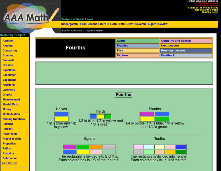 Aaa Math: Fourths Activity Aaa Math: Fourths Activity
