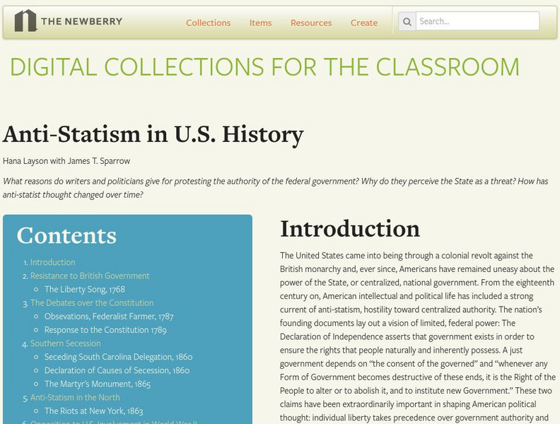 Newberry Library: Anti Statism in u.s. History Unit Plan Newberry Library: Anti Statism in u.s. History Unit Plan