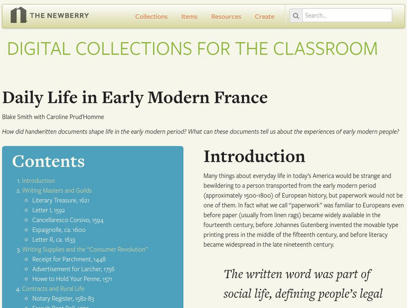 Newberry Library: Daily Life in Early Modern France Unit Plan Newberry Library: Daily Life in Early Modern France Unit Plan
