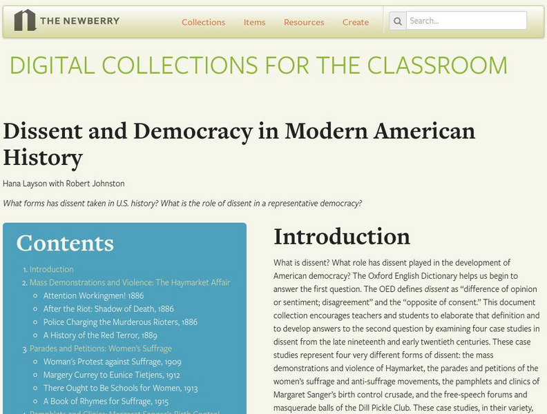 Newberry Library: Dissent and Democracy in Modern American History Unit Plan Newberry Library: Dissent and Democracy in Modern American History Unit Plan