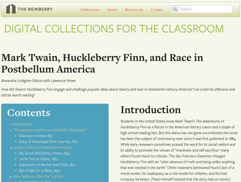 Newberry: Mark Twain, Huckleberry Finn, and Race in Postbellum America Unit Plan Newberry: Mark Twain, Huckleberry Finn, and Race in Postbellum America Unit Plan