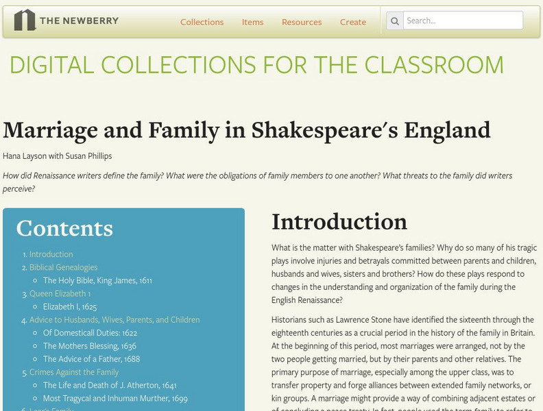 Newberry Library: Marriage and Family in Shakespeare's England Unit Plan Newberry Library: Marriage and Family in Shakespeare's England Unit Plan