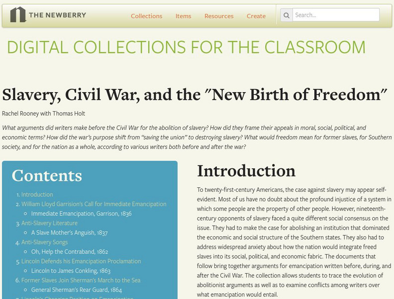Newberry Library: Slavery, Civil War, and the "New Birth of Freedom" Unit Plan Newberry Library: Slavery, Civil War, and the "New Birth of Freedom" Unit Plan