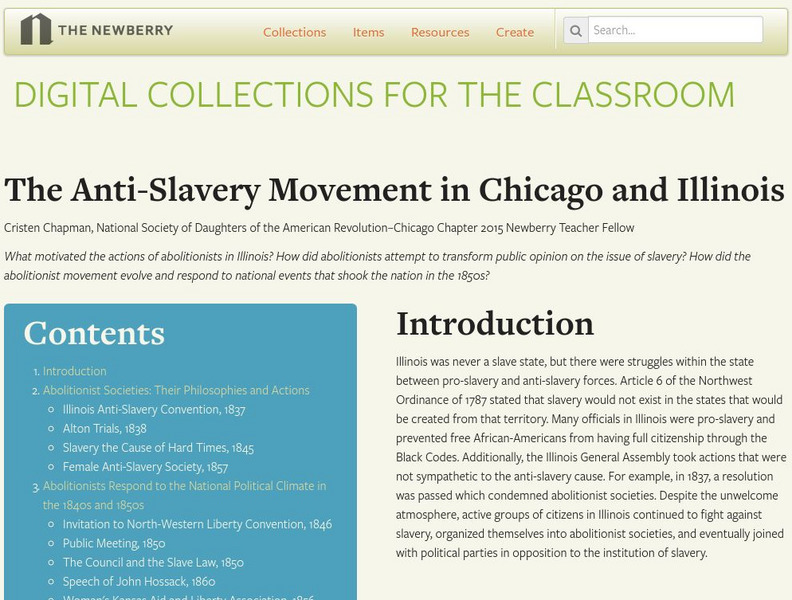 Newberry Library: The Anti Slavery Movement in Chicago and Illinois Unit Plan Newberry Library: The Anti Slavery Movement in Chicago and Illinois Unit Plan