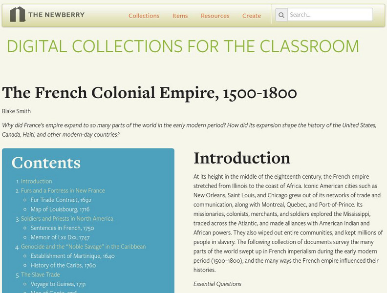 Newberry Library: The French Colonial Empire, 1500 1800 Unit Plan Newberry Library: The French Colonial Empire, 1500 1800 Unit Plan