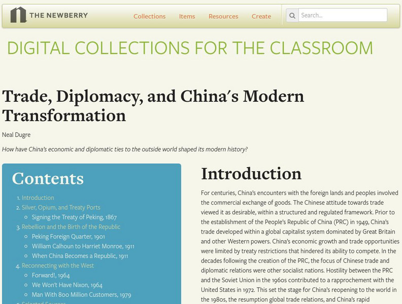 Newberry Library: Trade, Diplomacy, and China's Modern Transformation Unit Plan