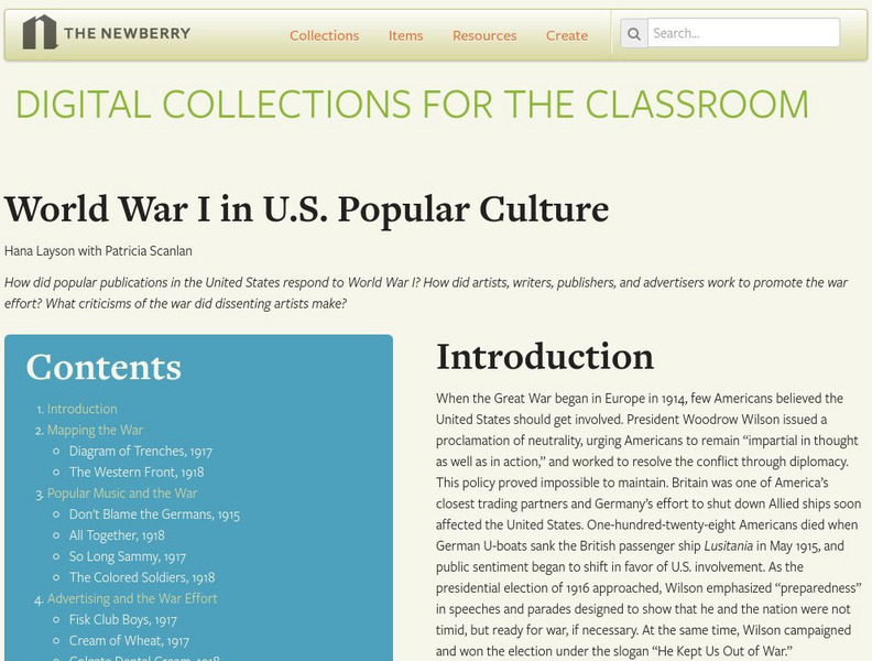 Newberry Library: World War I in u.s. Popular Culture Unit Plan