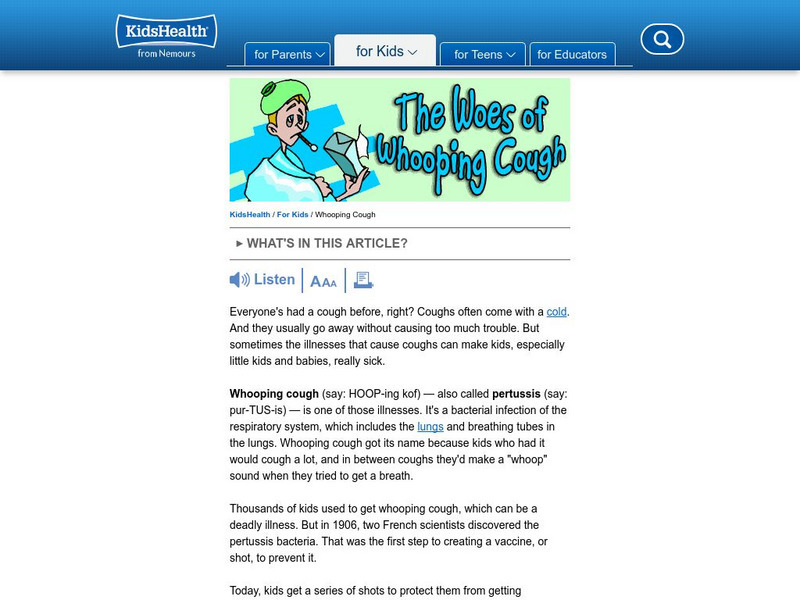 Kids Health: The Woes of Whooping Cough Handout Kids Health: The Woes of Whooping Cough Handout