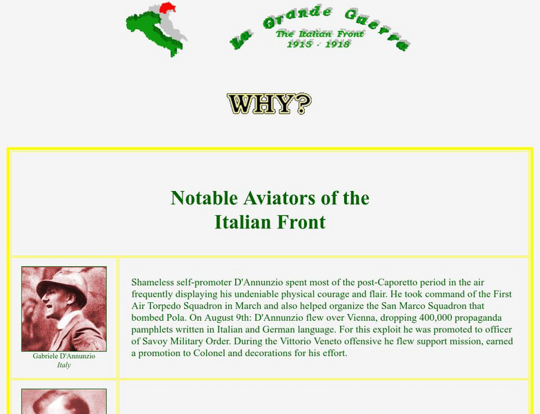 Worldwar1.com: Great War Society: La Grande Guerra: Notable Aviators of the Italian Front Handout