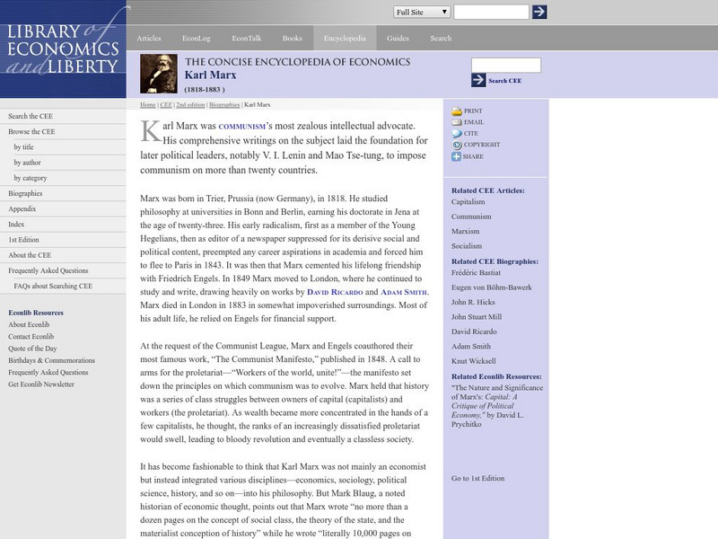 The Concise Encyclopedia of Karl Marx(1818 1883 ) Handout The Concise Encyclopedia of Karl Marx(1818 1883 ) Handout