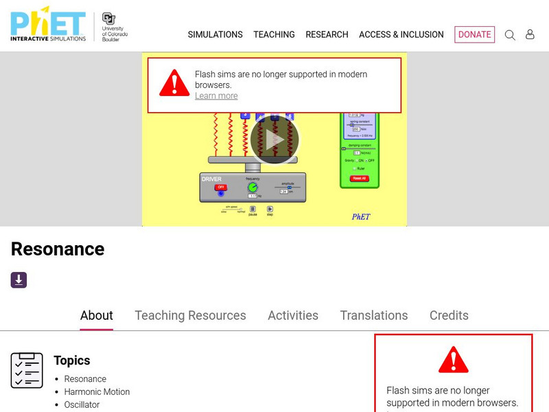University of Colorado: Ph Et Interactive Simulations: Resonance Activity University of Colorado: Ph Et Interactive Simulations: Resonance Activity