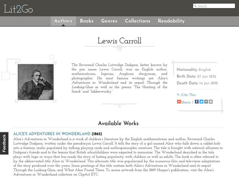 Educational Technology Clearinghouse: Lit2 Go: Lewis Carroll Website Educational Technology Clearinghouse: Lit2 Go: Lewis Carroll Website