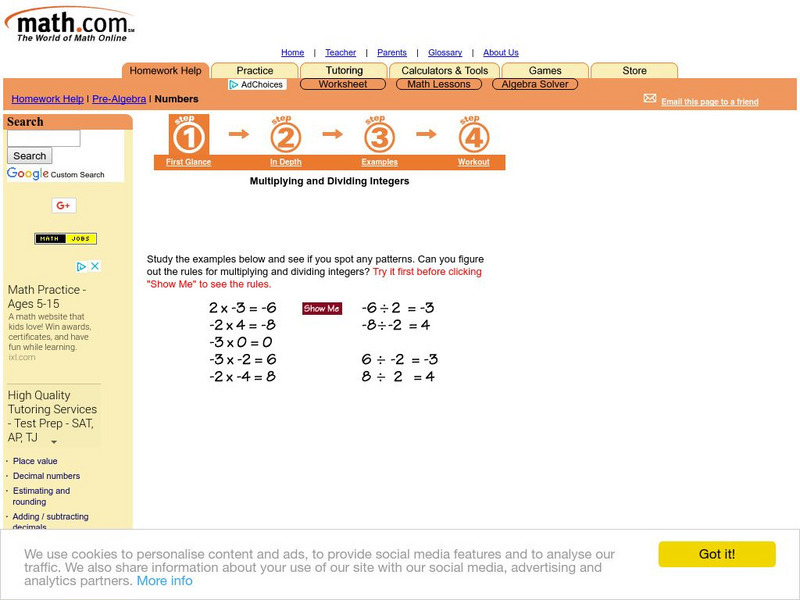 Math.com: Numbers: Multiplying and Dividing Integers Unit Plan Math.com: Numbers: Multiplying and Dividing Integers Unit Plan