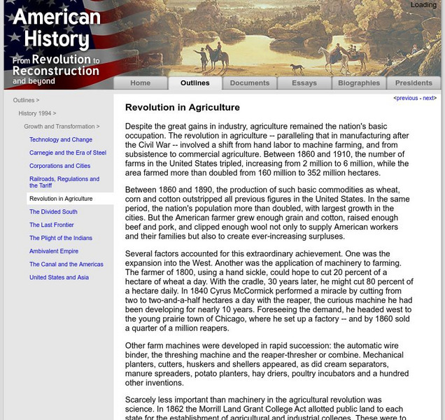 American History: Outlines: Revolution in Agriculture Handout American History: Outlines: Revolution in Agriculture Handout