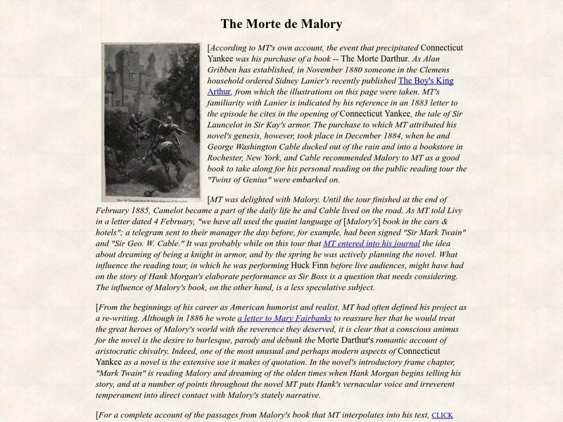 University of Virginia: The Morte De Malory [Twain Comparison] Website