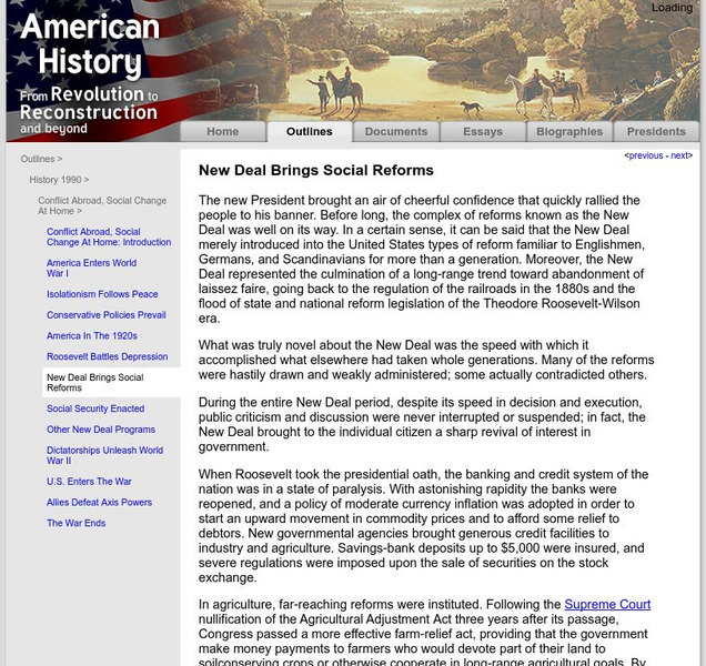 American History: Outlines: The New Deal Brings Social Reforms Activity American History: Outlines: The New Deal Brings Social Reforms Activity