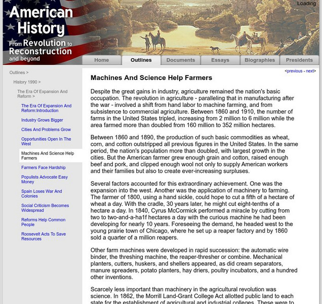 American History: Outlines: Machines Help Farmers Handout American History: Outlines: Machines Help Farmers Handout