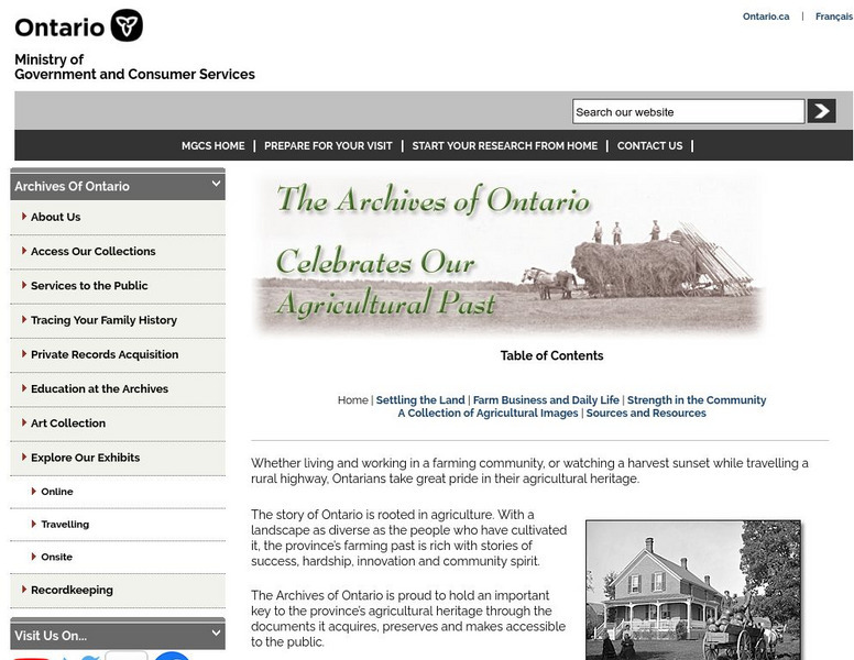The Archives of Ontario Celebrates Our Agricultural Past Website The Archives of Ontario Celebrates Our Agricultural Past Website