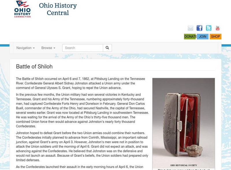 Ohio History Central: Battle of Shiloh Handout Ohio History Central: Battle of Shiloh Handout