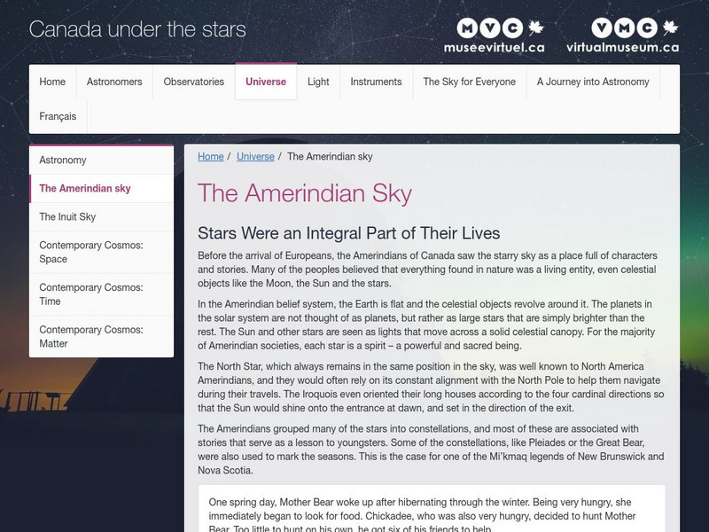 Vmc: The Amerindians the Sky of the First Inhabitants Unit Plan
