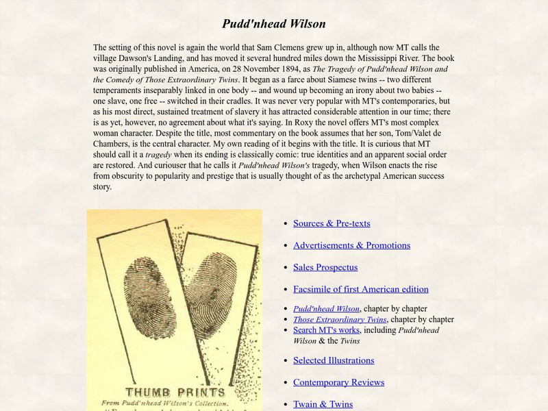 University of Virginia: Mark Twain in His Times: Pudd'nhead Wilson Activity University of Virginia: Mark Twain in His Times: Pudd'nhead Wilson Activity