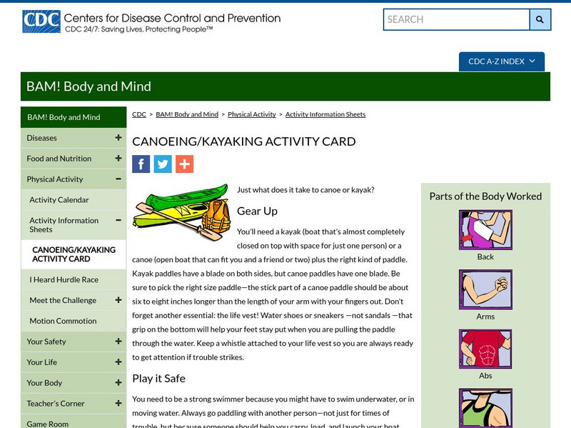 Centers for Disease Control: Bam! Body and Mind: Canoeing/kayaking Activity Centers for Disease Control: Bam! Body and Mind: Canoeing/kayaking Activity