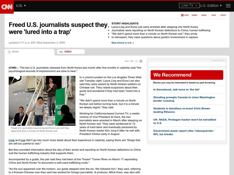 Cnn: Freed u.s. Journalists Suspect They Were 'Lured Into a Trap' Article